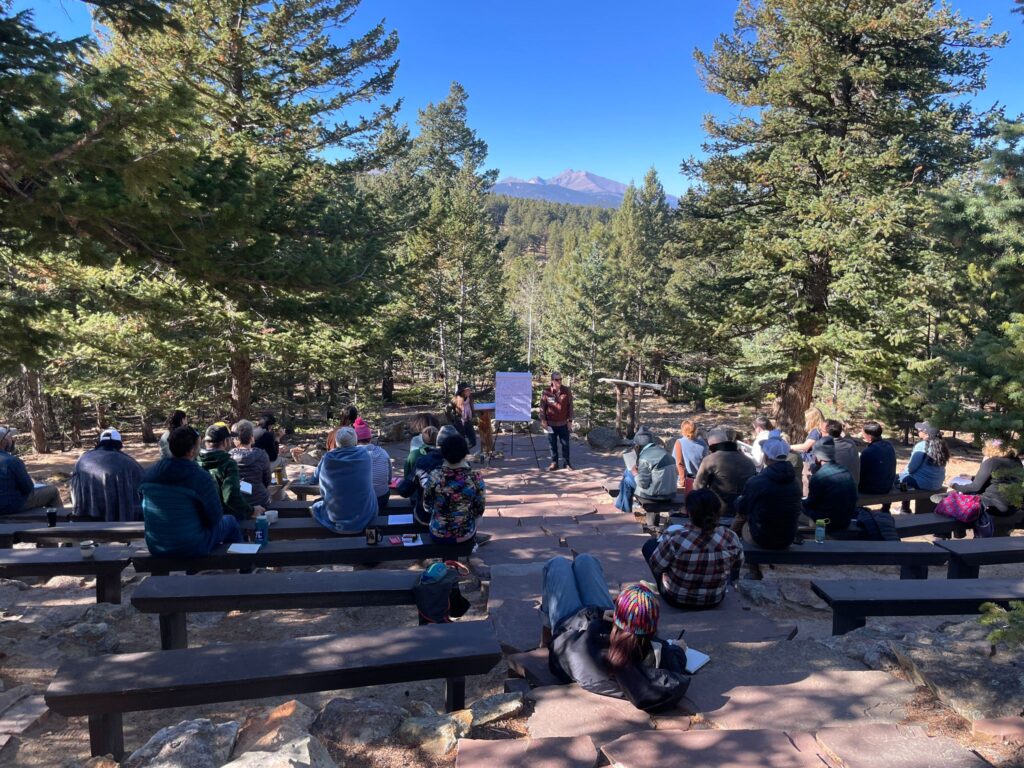 people at outdoor lecture